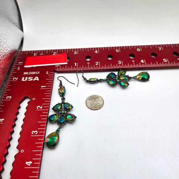 Pierced Earrings Green Rhinestones Dangle Drop Fashion Gift SKU 2771 - Picture 3 of 5